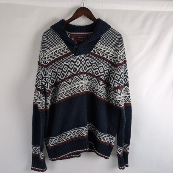 Tommy Hilfiger Men's Sweater Navy/Cream/Red Knit Wool Diamond Pattern, Large - Picture 1 of 8
